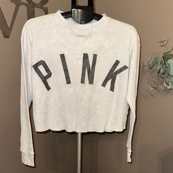 Victoria's Secret PINK White Cropped Sweatshirt - Picture 1 of 2